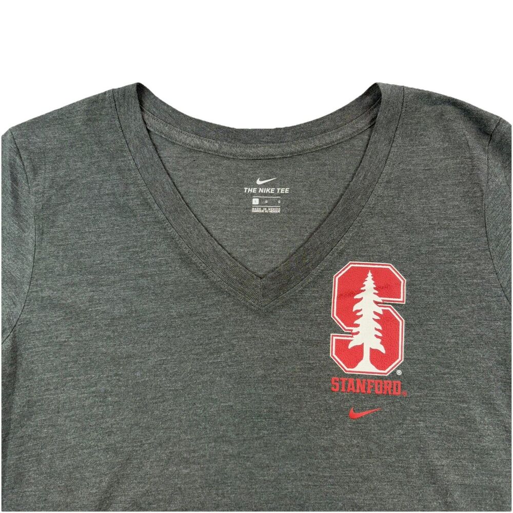 Stanford Cardinal Nike T Shirt V Neck Womens L Gray Short Sleeve